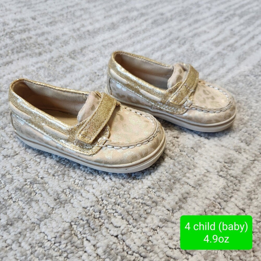 Sperry child animal print crib shoes gold size 4